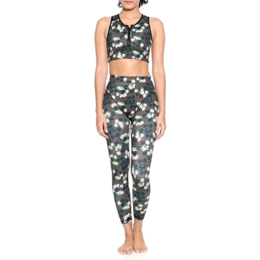 High-Rise Floral Print Leggings in Dark Green
